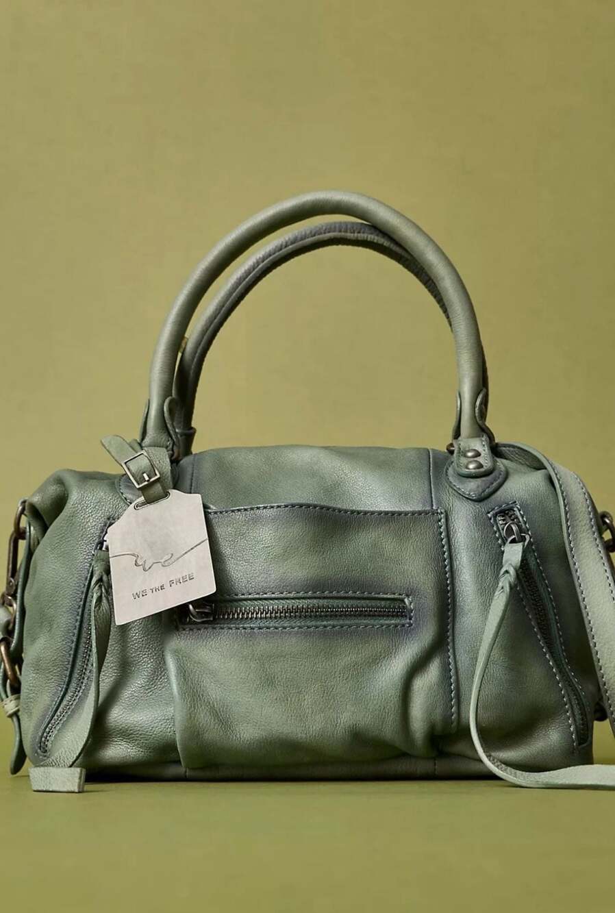 Free People We The Free Baby Emerson Tote Secret Sage Green Leather  NWT - Picture 2 of 8